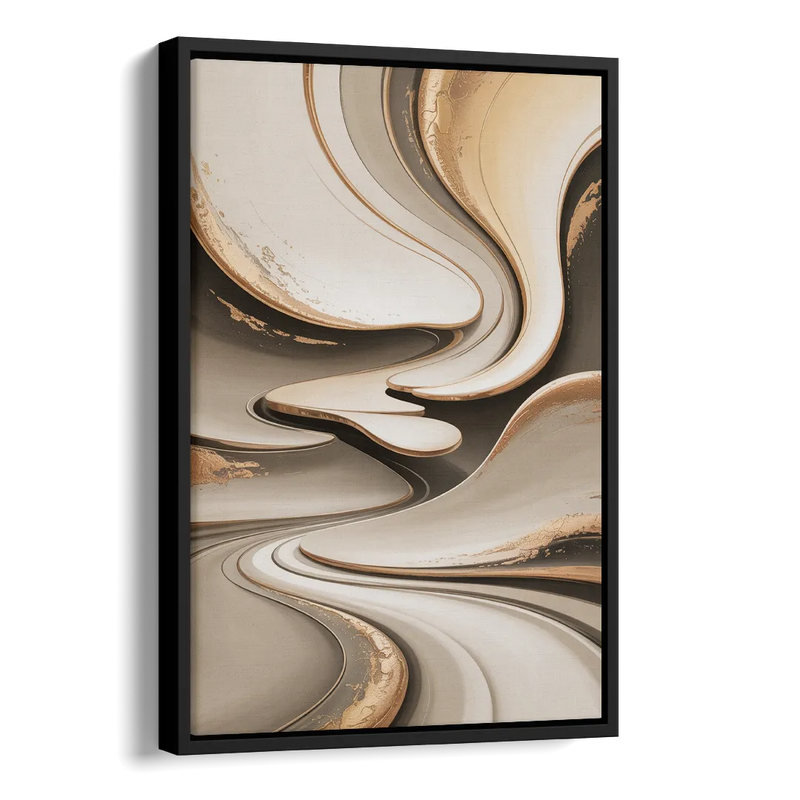 Serene Flow Beige Abstract Side - Black Canvas Wall Art