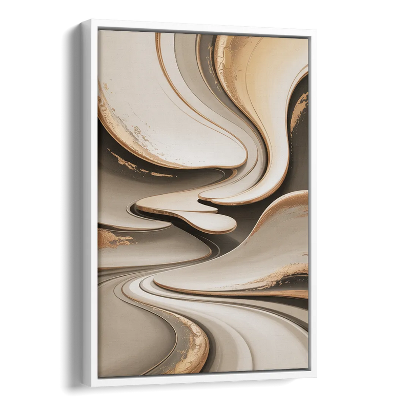 Serene Flow Beige Abstract Side - White Canvas Wall Art
