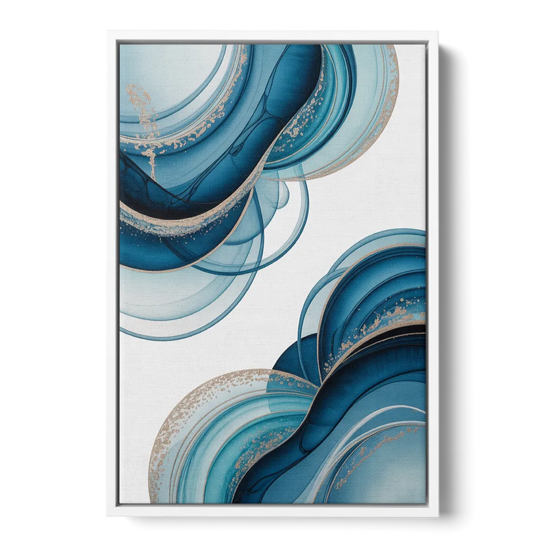 Serene Flowing Opulence Blue Abstract Front - White Canvas Wall Art