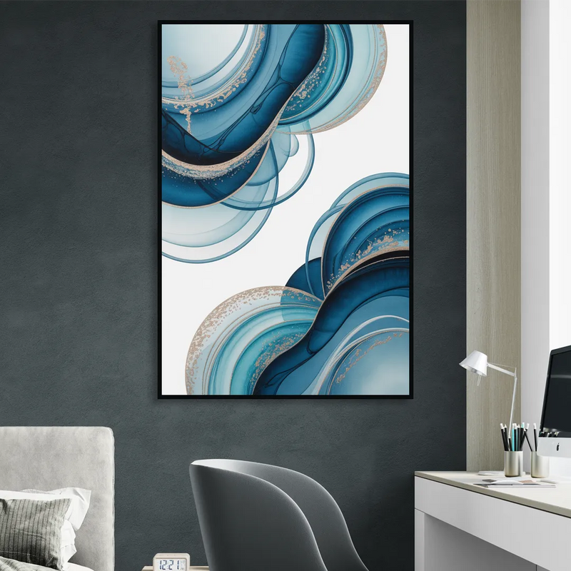 Serene Flowing Opulence Blue Abstract Sitting Room - Black Canvas Wall Art