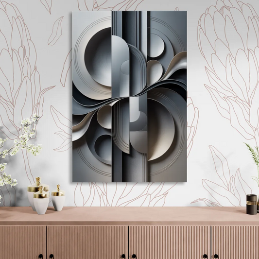 Serene Geometric Elegance Grey Abstract Living Room - Canvas Wall Art