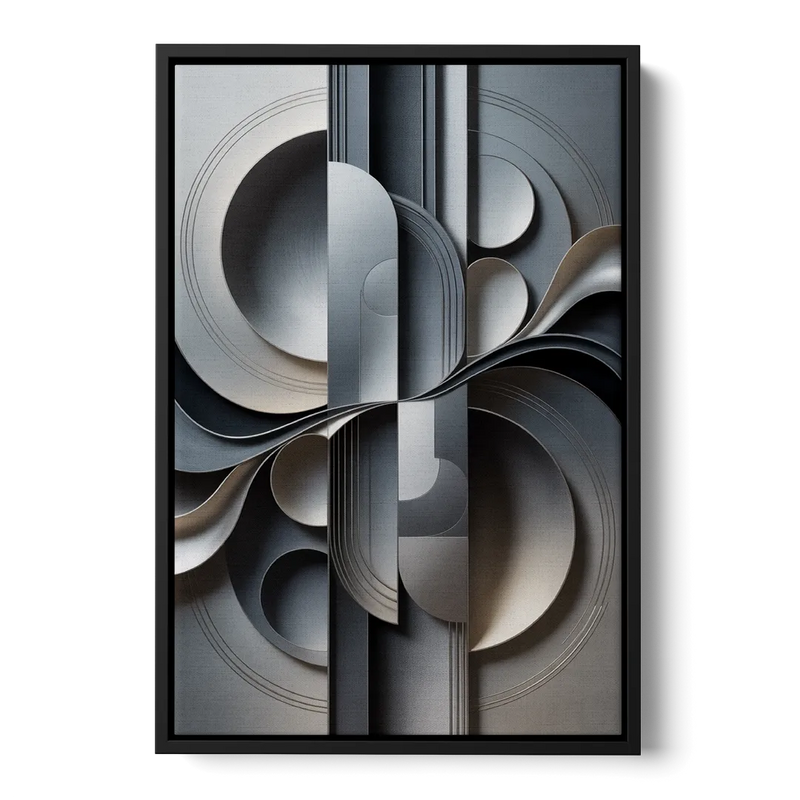 Serene Geometric Elegance Grey Abstract Front - Black Canvas Wall Art