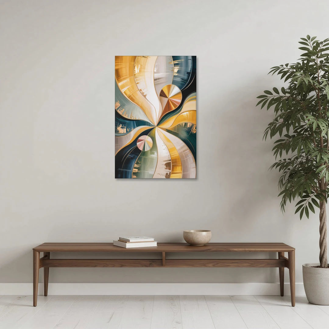 Serene Geometric Elegance Yellow and Grey Abstract - Canvas Wall Art - Coffee Table - 24x36