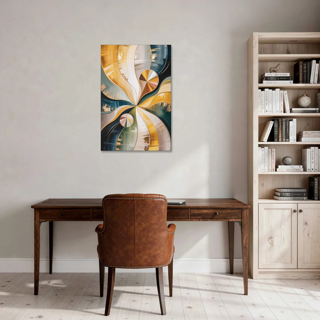 Serene Geometric Elegance Yellow and Grey Abstract - Canvas Wall Art - Office - 24x36
