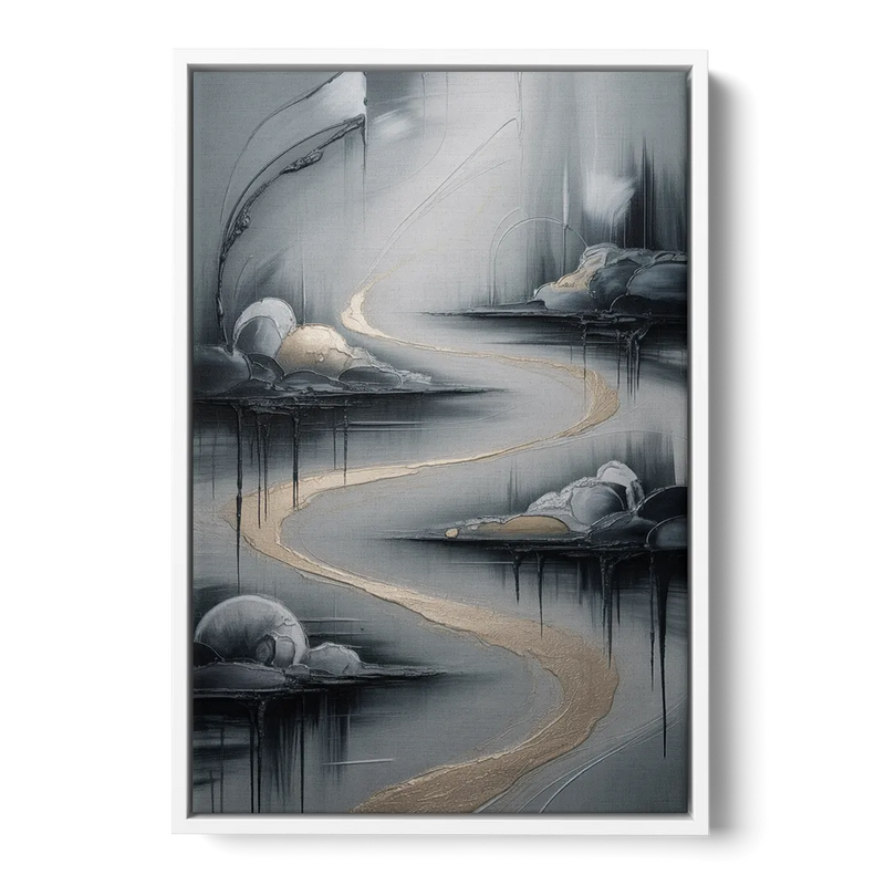 Serene Landscape Grey Abstract Front - White Canvas Wall Art