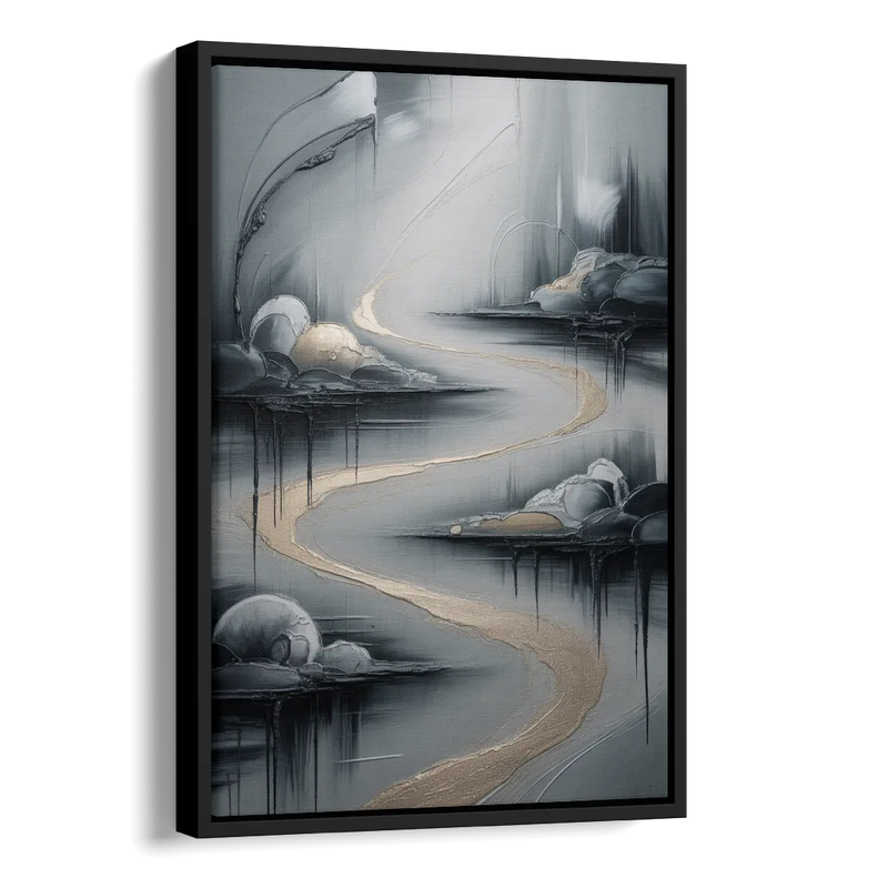 Serene Landscape Grey Abstract Side - Black Canvas Wall Art