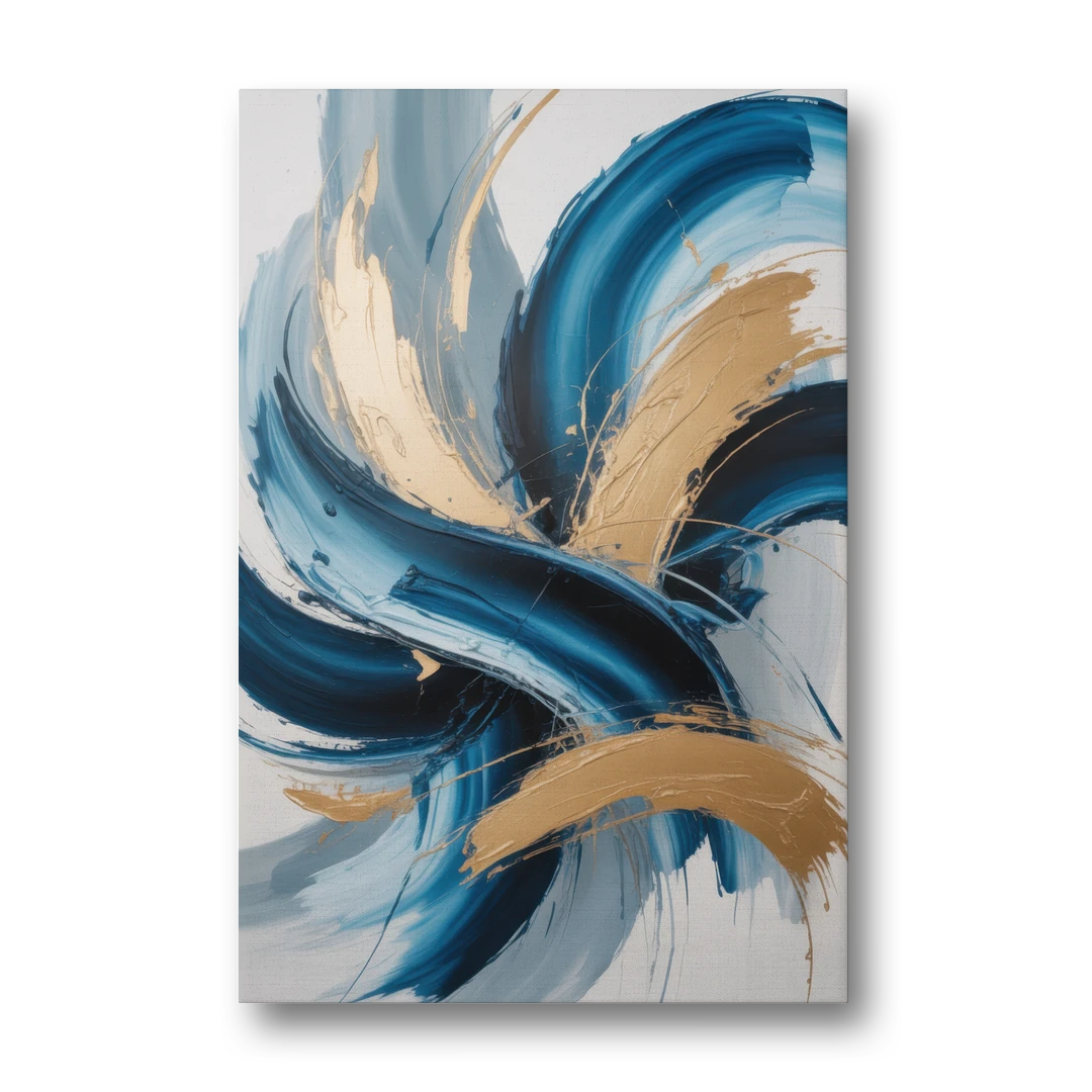 Serene Opulence Blue and Gold Abstract - Canvas Wall Art - Front