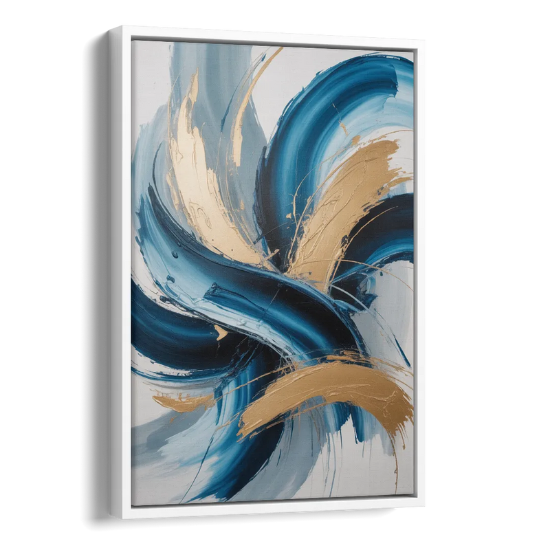 Serene Opulence Blue and Gold Abstract Side - White Canvas Wall Art