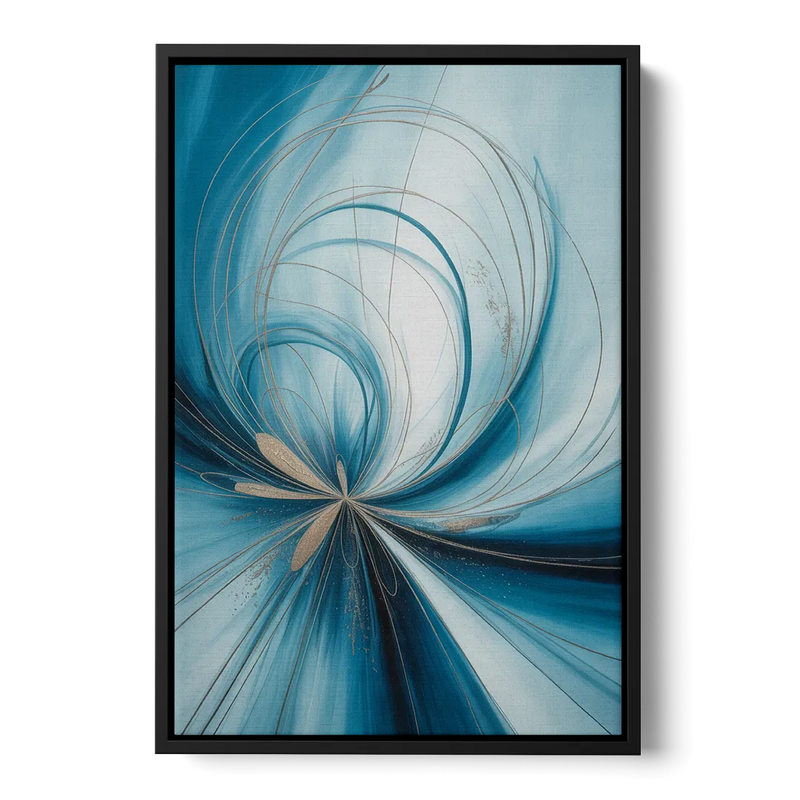 Serene Vortex Blue Abstract Front - Black Canvas Wall Art