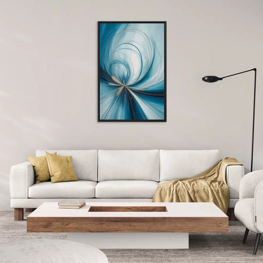 Serene Vortex Blue Abstract - Living Room Black Frame Canvas