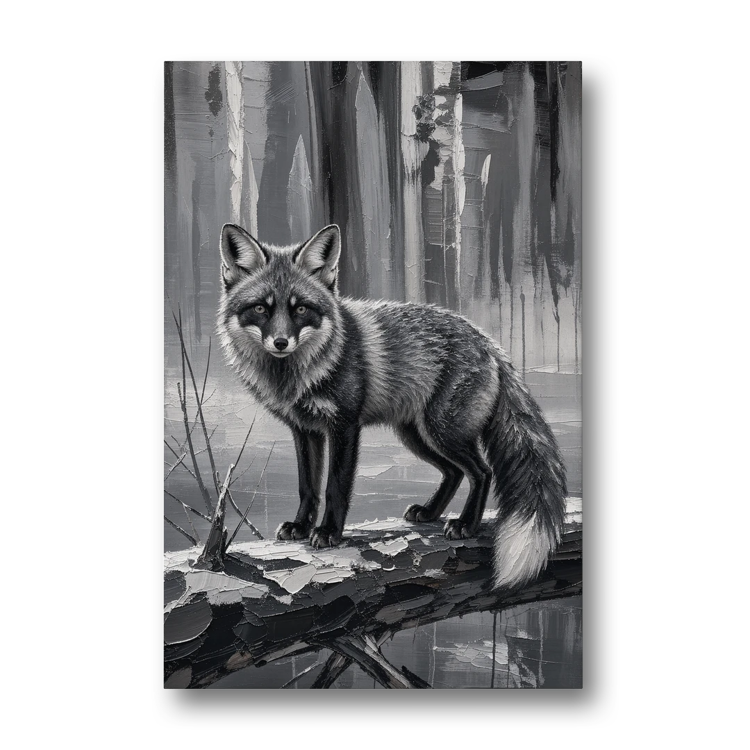 Silver Fox on the Fallen Log - Canvas Wall Art - Front