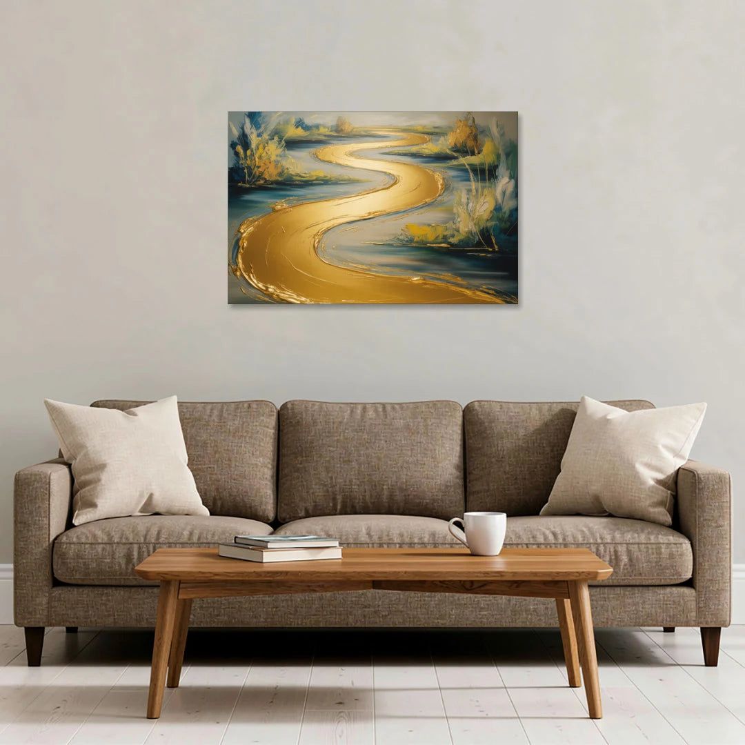 Sinuous River Gold Abstract - Canvas Wall Art - Sofa - 36x24