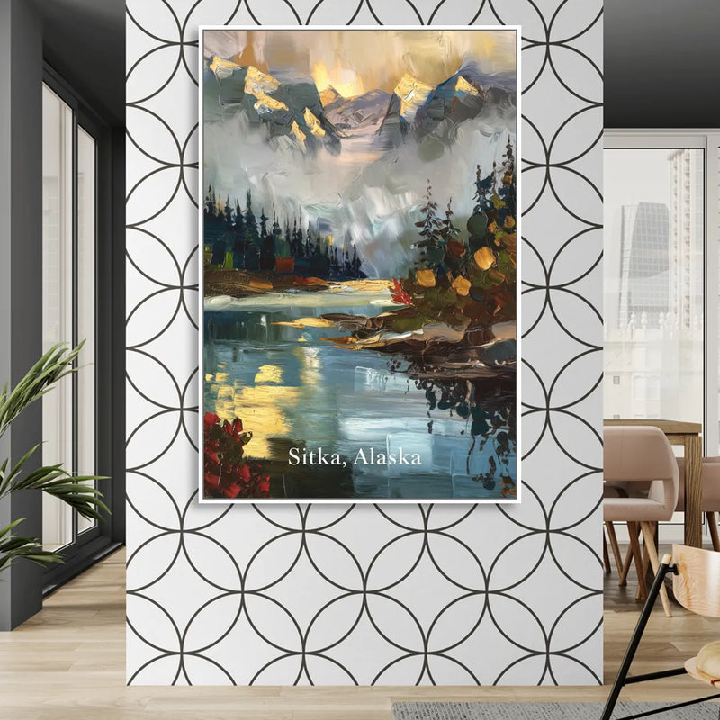 Sitka Scenic Reflections Sitting Room - White Canvas Wall Art