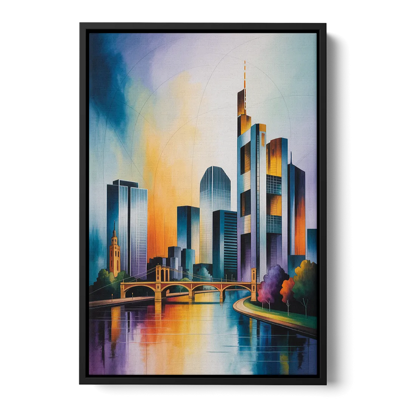 Skyline of Frankfurt Front - Black Canvas Wall Art