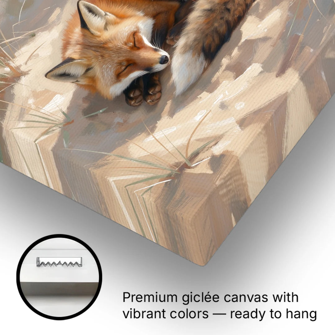 Sleeping Fox in the Dune Hollow - Canvas Wall Art - Gallery Wrap Corner