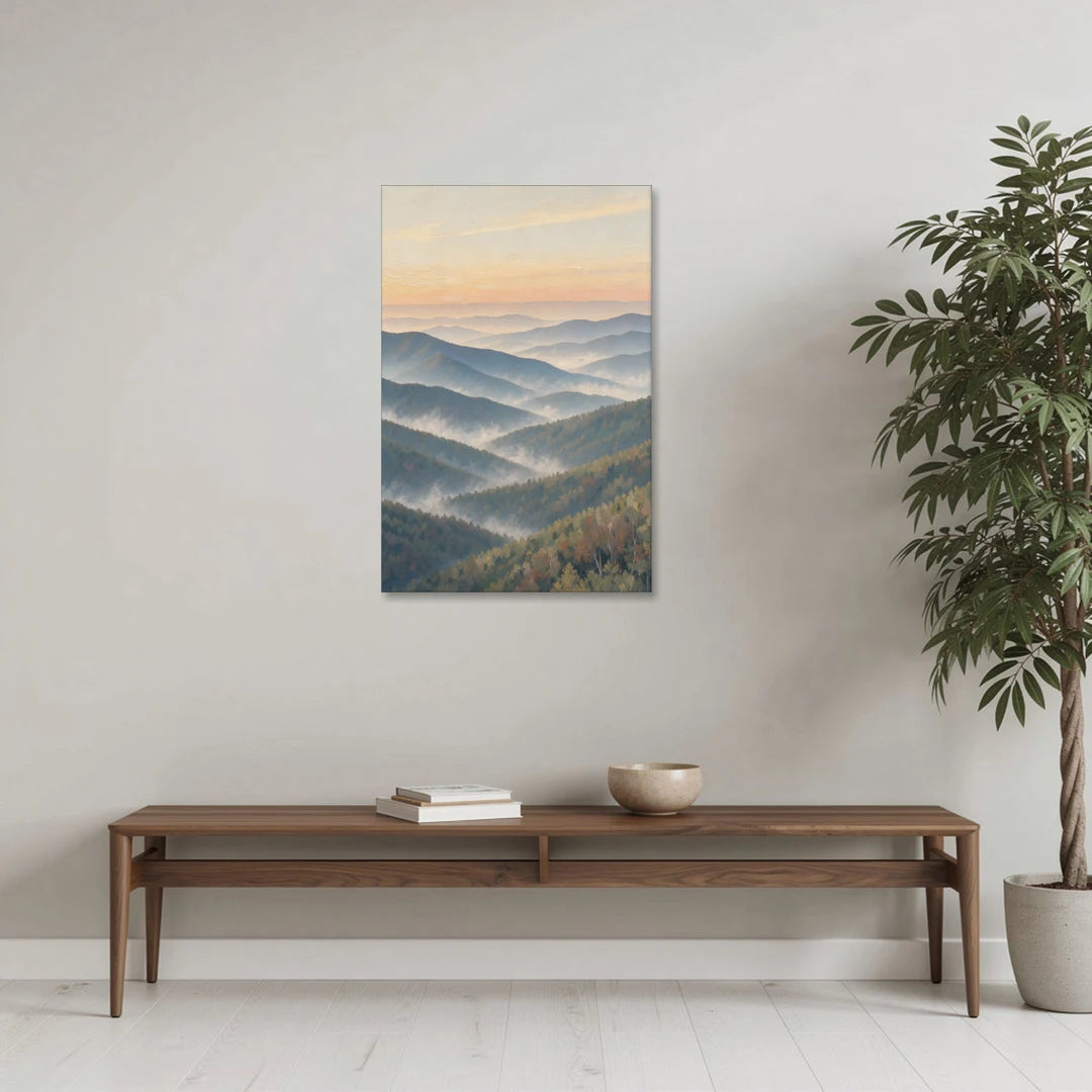Smoky Mountains at Misty Dawn - Canvas Wall Art - Coffee Table - 24x36
