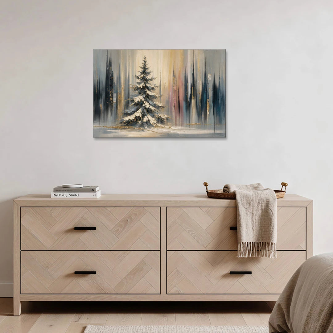 Snowy Forest Painting with Gold Flecks - Canvas Wall Art - Coffee Table - 36x24