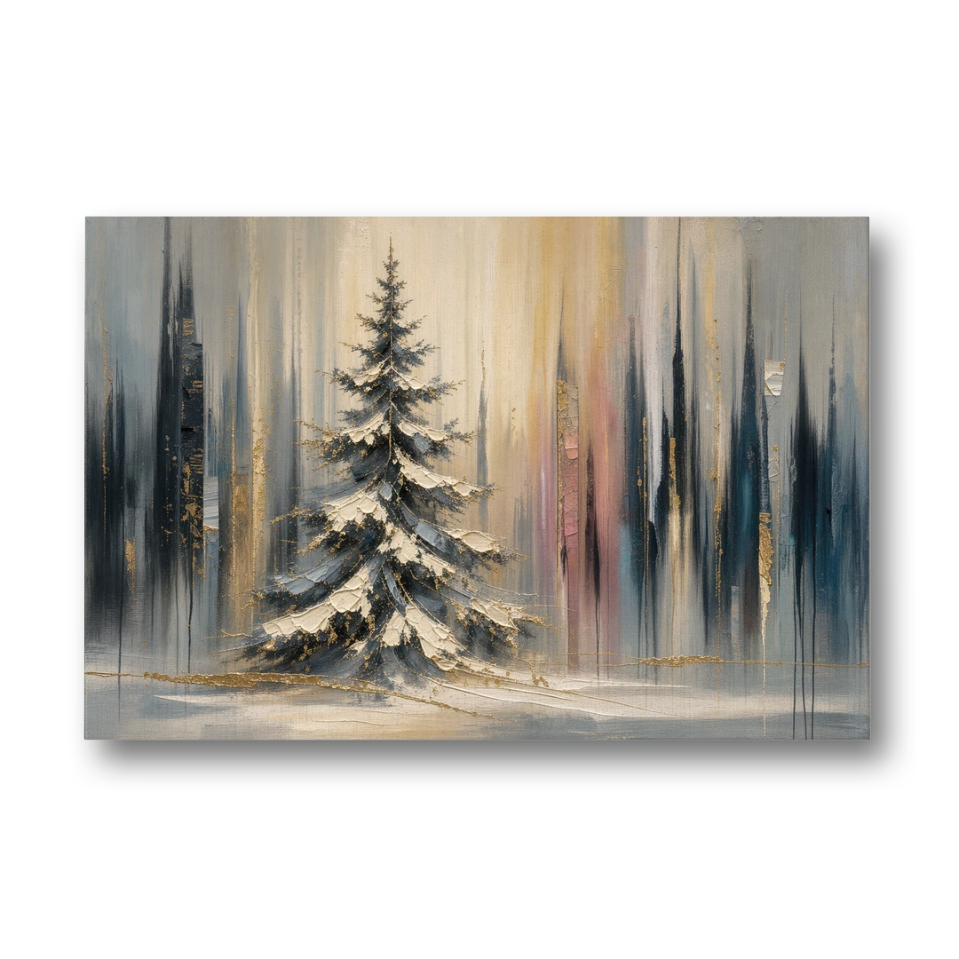 Snowy Forest Painting with Gold Flecks - Canvas Wall Art - Front