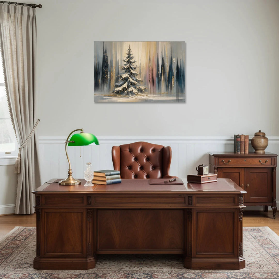 Snowy Forest Painting with Gold Flecks - Canvas Wall Art - Office - 36x24
