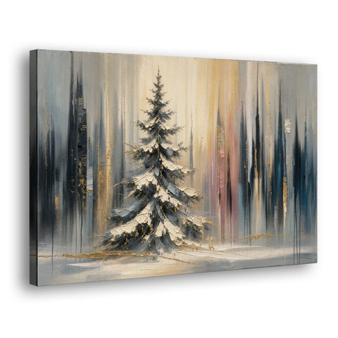 Snowy Forest Painting with Gold Flecks - Canvas Wall Art