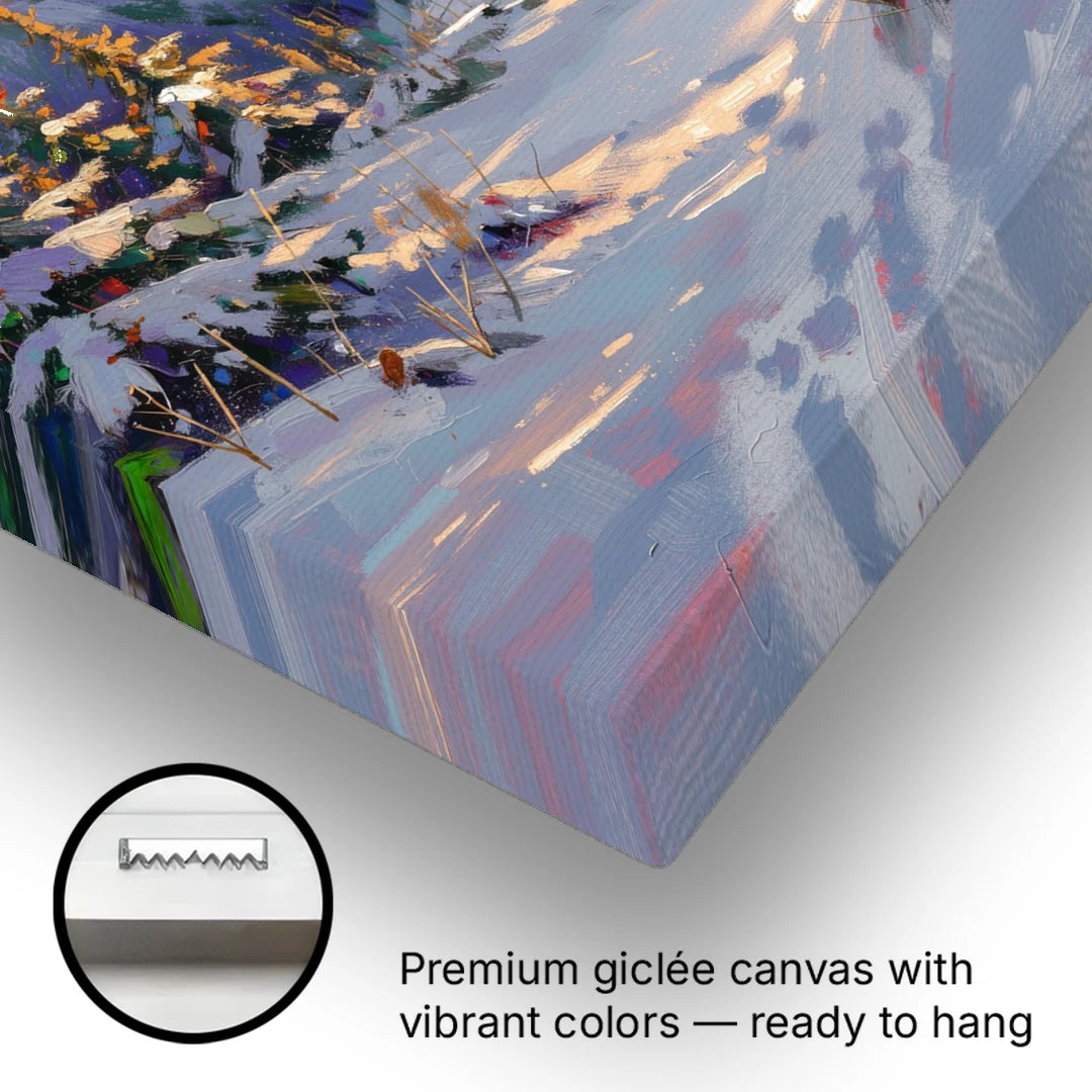 Snowy Mountain Painting at Last Light - Canvas Wall Art - Gallery Wrap Corner