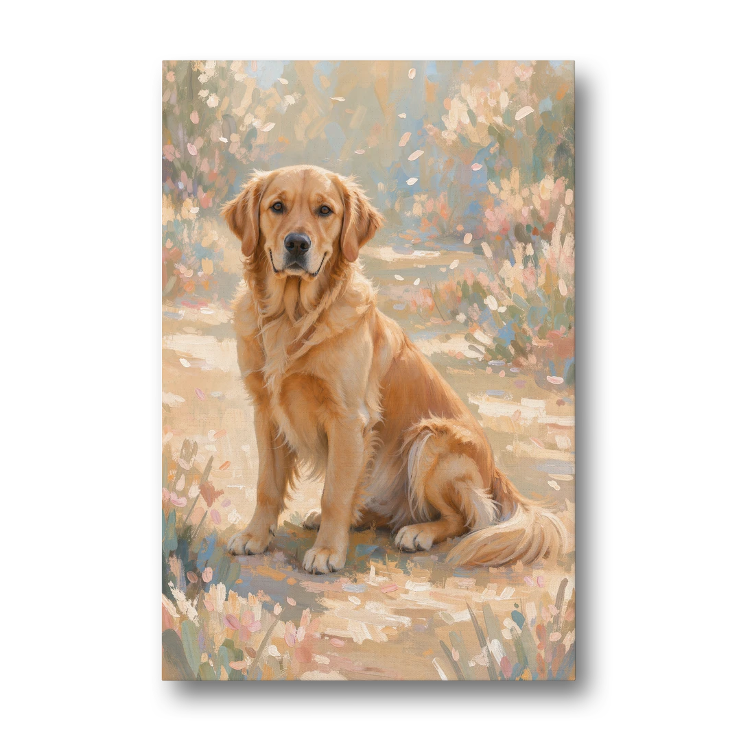 Soft Light Golden Retriever Oil Painting - Canvas Wall Art - Front