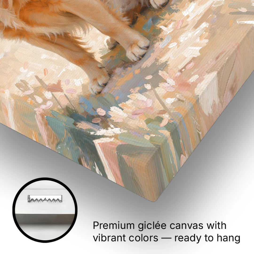 Soft Light Golden Retriever Oil Painting - Canvas Wall Art - Gallery Wrap Corner