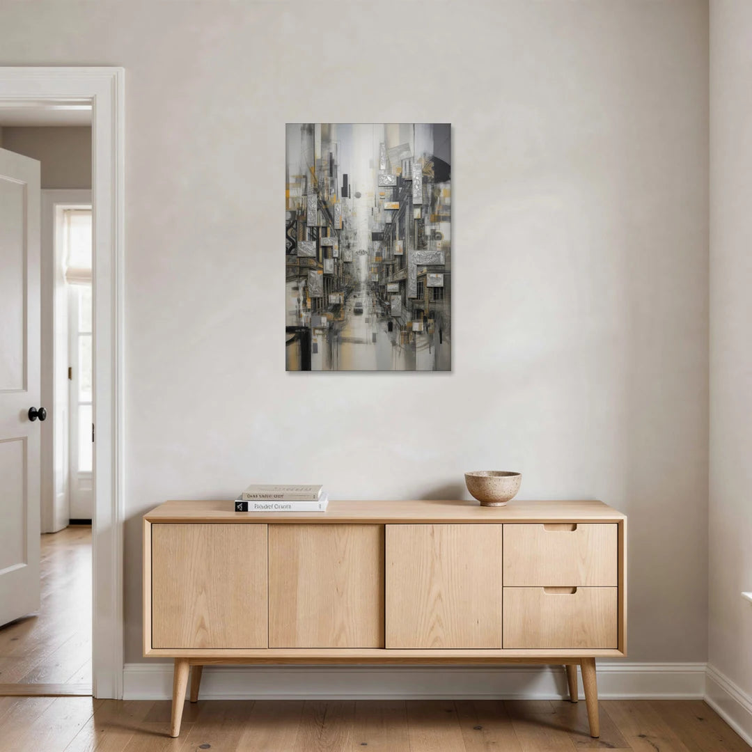 Sophisticated Cityscape Grey and Silver Abstract - Canvas Wall Art - Coffee Table - 24x36