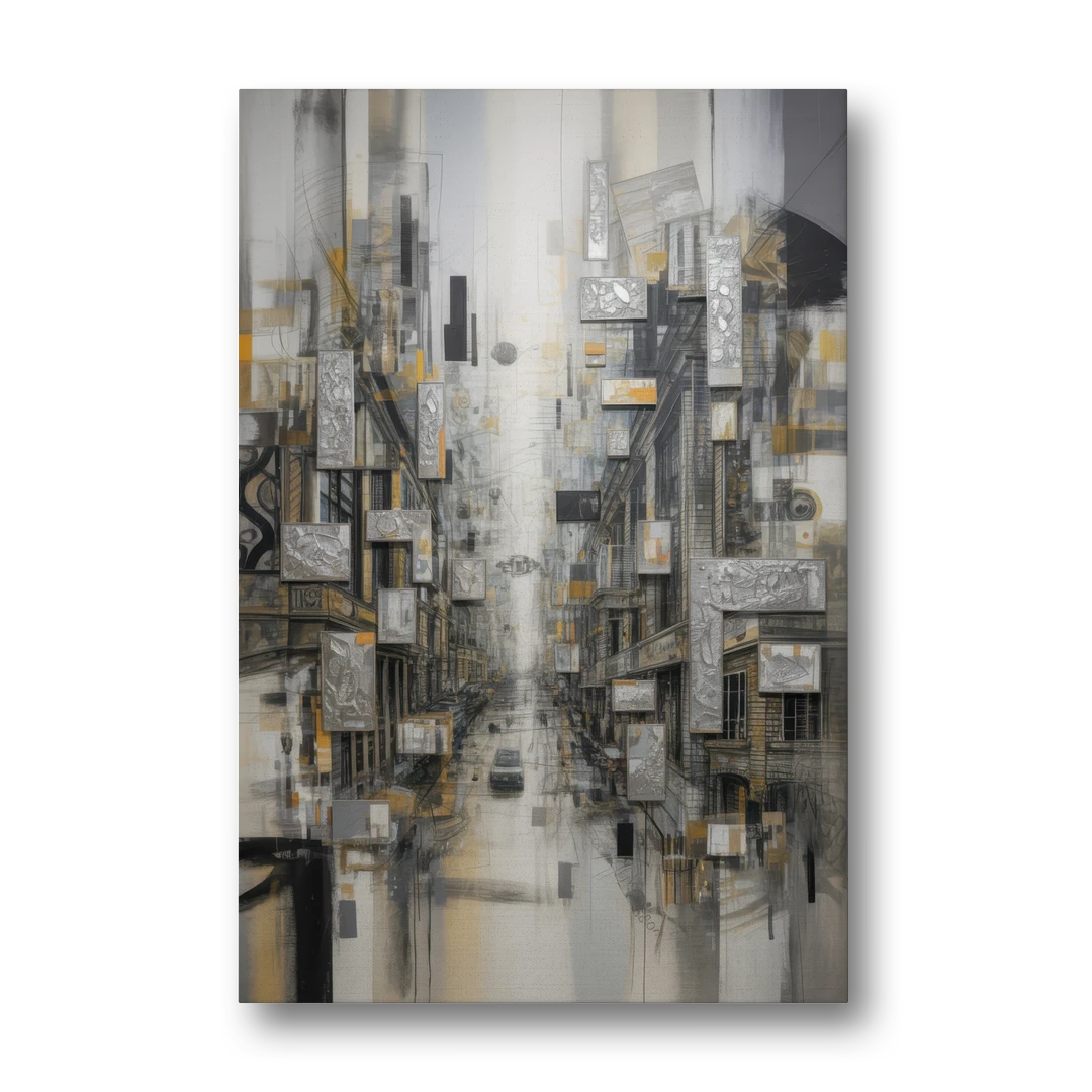 Sophisticated Cityscape Grey and Silver Abstract - Canvas Wall Art - Front