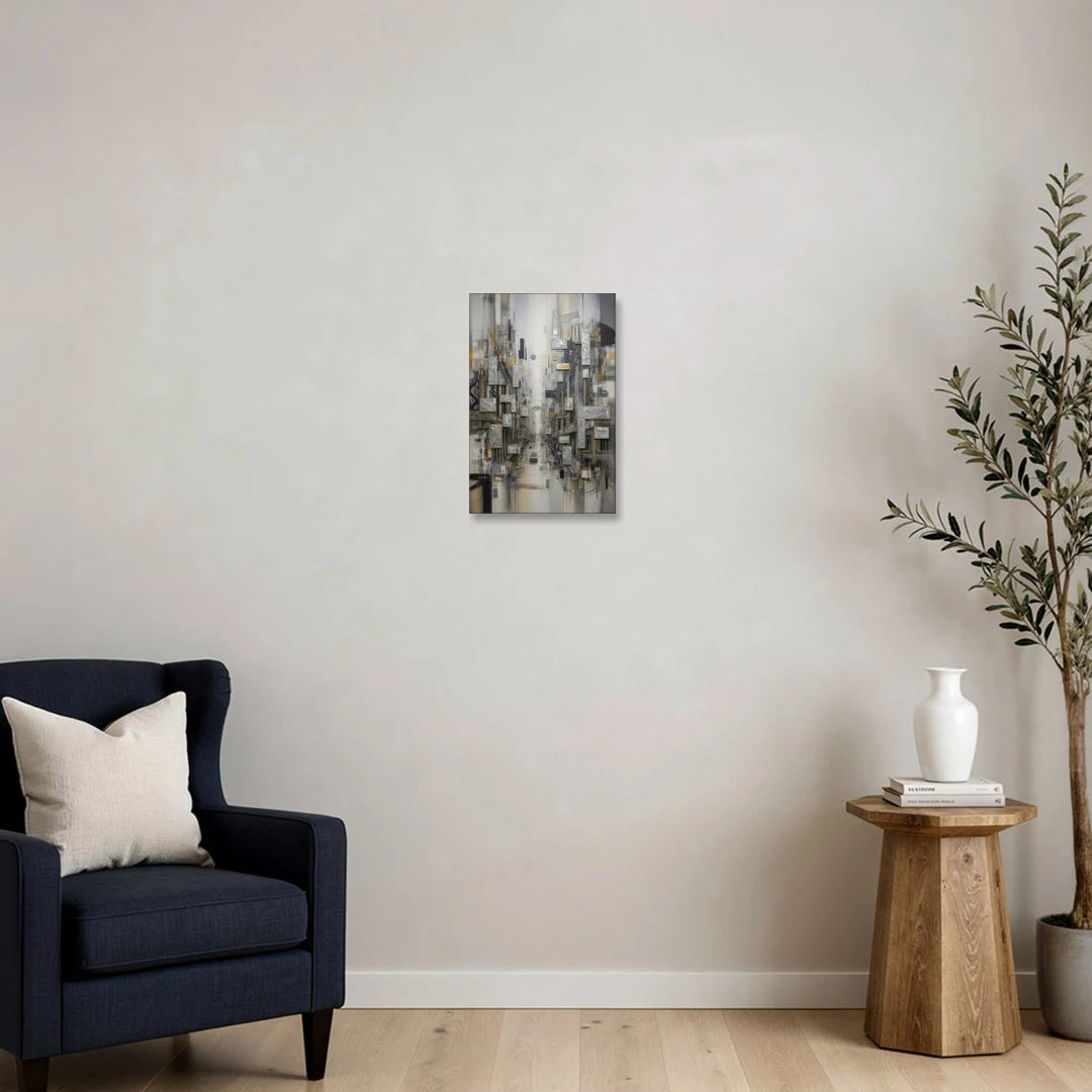 Sophisticated Cityscape Grey and Silver Abstract - Canvas Wall Art - Sofa - 12x18