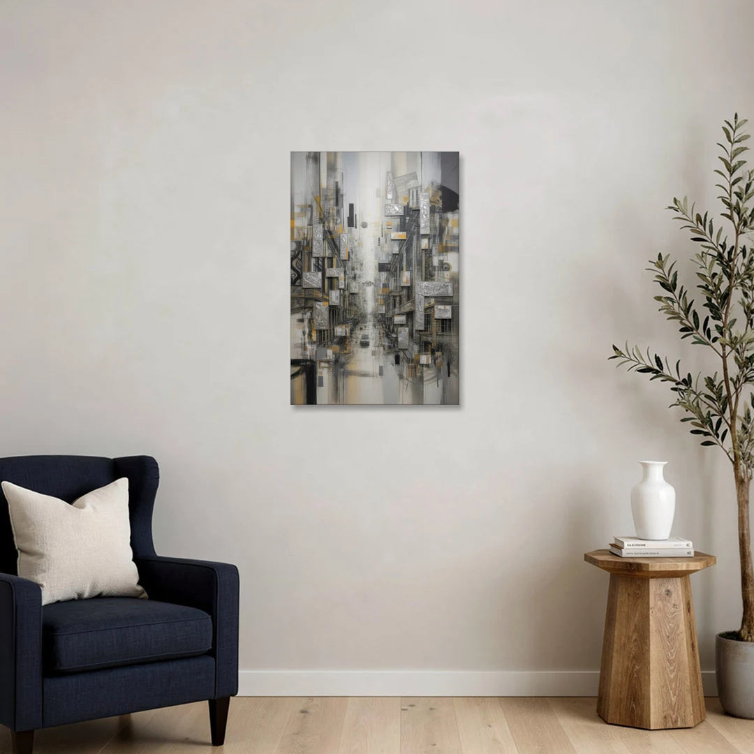 Sophisticated Cityscape Grey and Silver Abstract - Canvas Wall Art - Sofa - 20x30