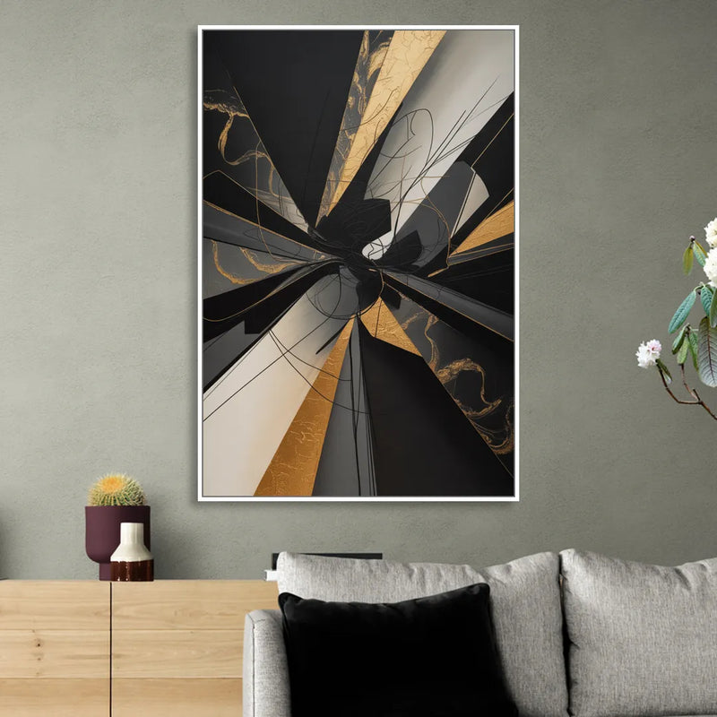 Sophisticated Enigma Black Abstract Living Room - White Canvas Wall Art