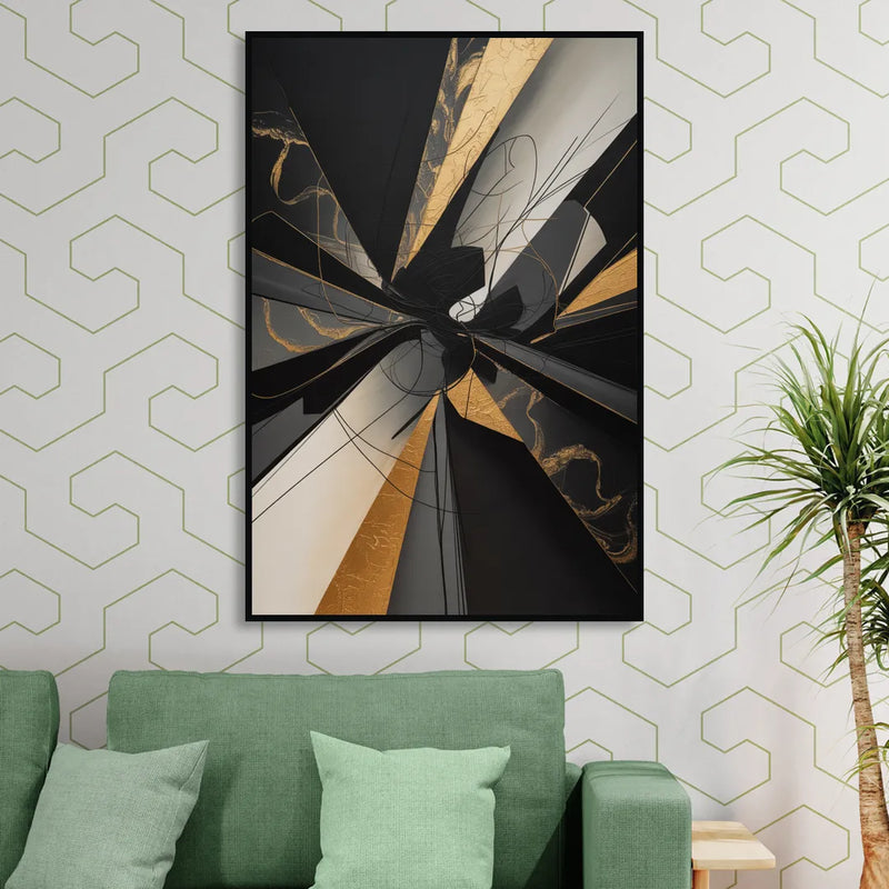 Sophisticated Enigma Black Abstract Living Room - Black Canvas Wall Art