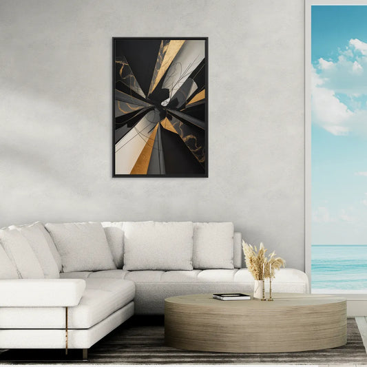Sophisticated Enigma Black Abstract - Living Room Black Frame Canvas