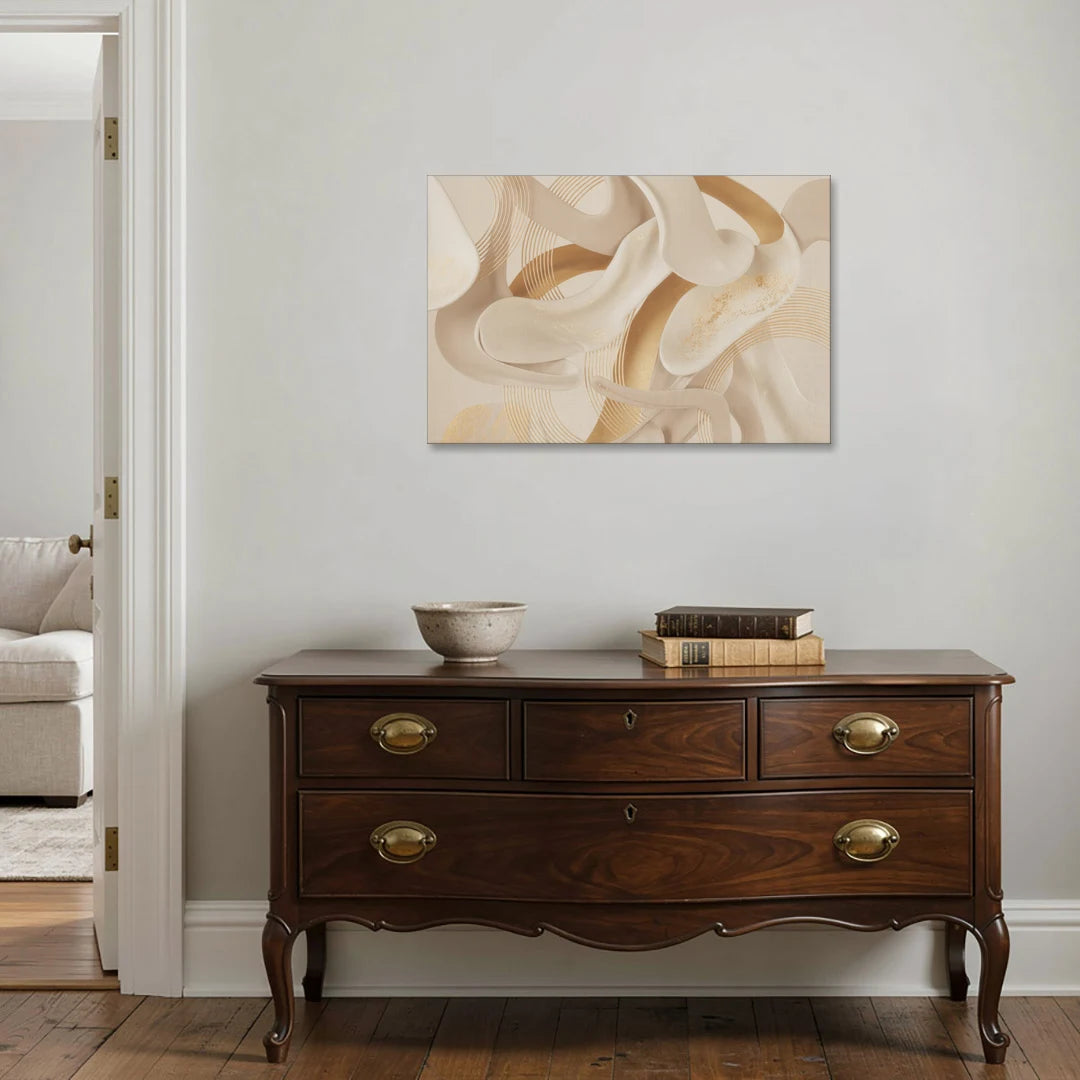 Sophisticated Fluidity Beige Abstract - Canvas Wall Art - Coffee Table - 36x24