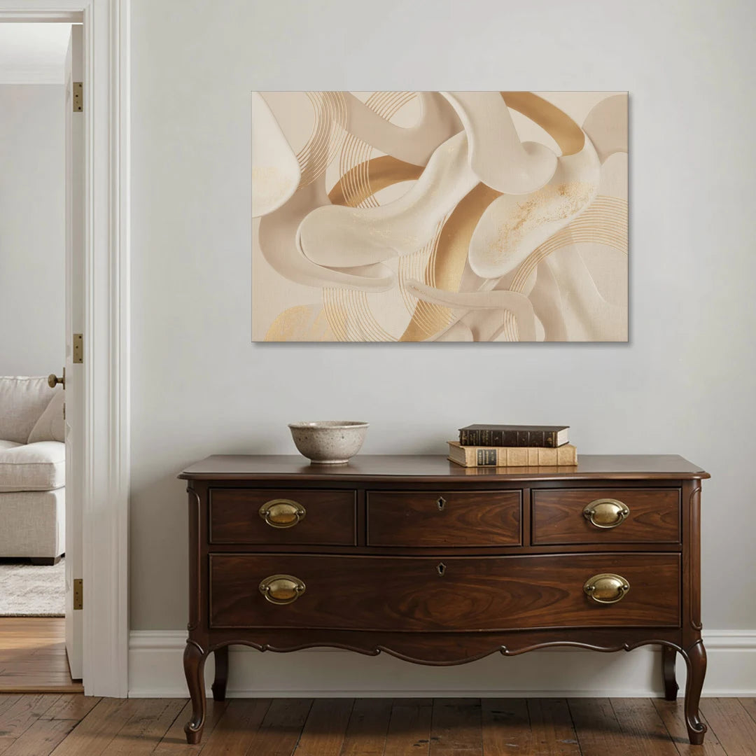 Sophisticated Fluidity Beige Abstract - Canvas Wall Art - Coffee Table - 48x32