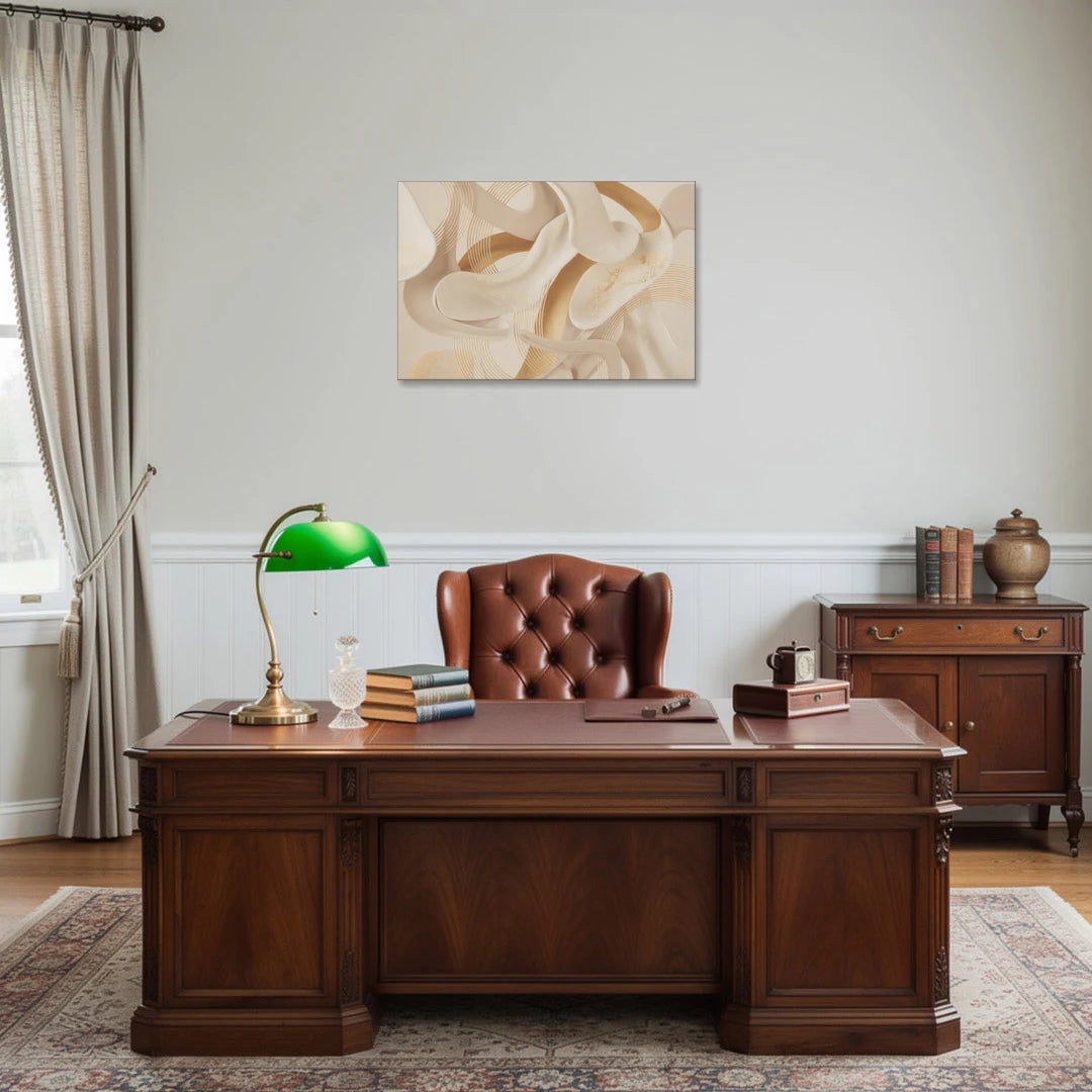 Sophisticated Fluidity Beige Abstract - Canvas Wall Art - Office - 30x20