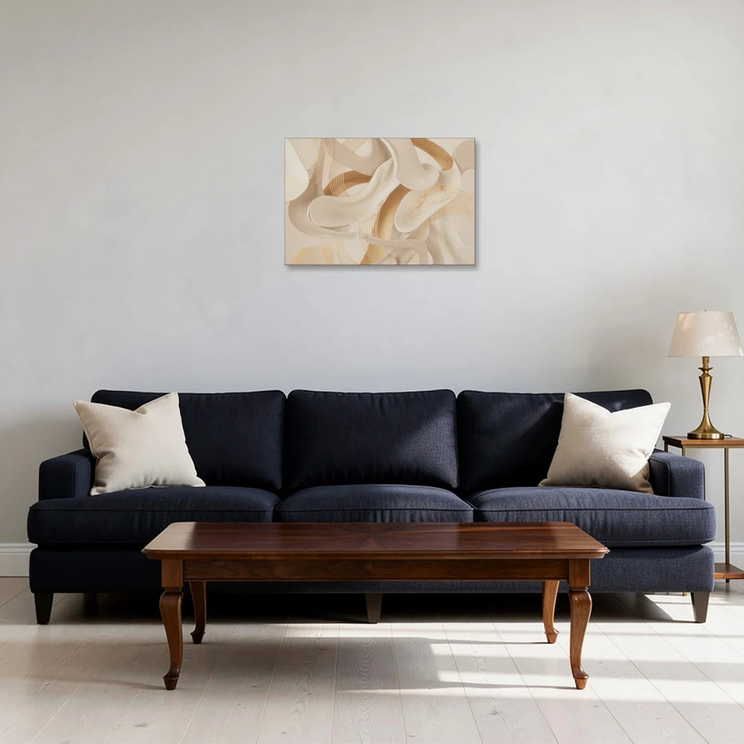 Sophisticated Fluidity Beige Abstract - Canvas Wall Art - Sofa - 24x16