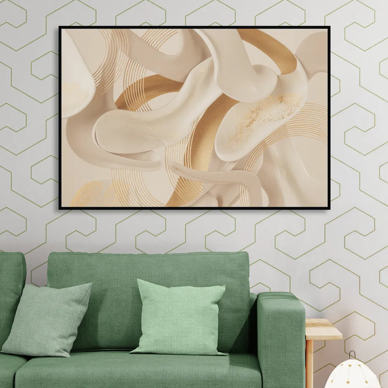 Sophisticated Fluidity Beige Abstract Sitting Room - Black Canvas Wall Art