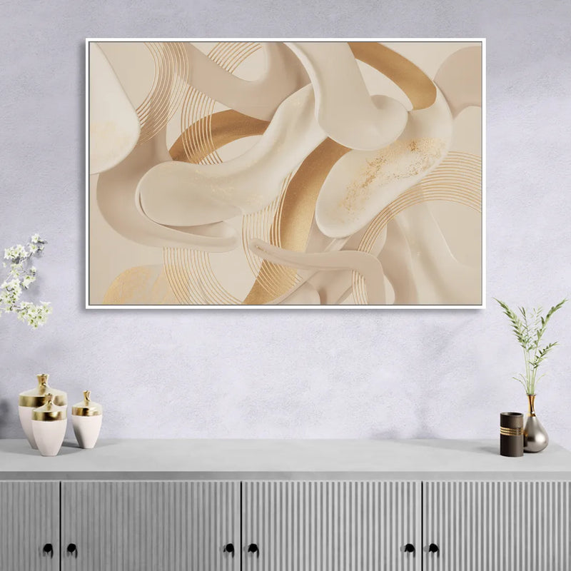 Sophisticated Fluidity Beige Abstract Living Room - White Canvas Wall Art