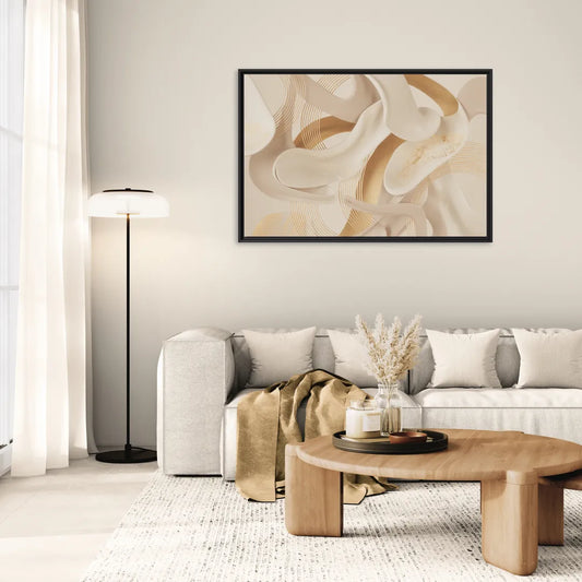 Sophisticated Fluidity Beige Abstract - Living Room Black Frame Canvas