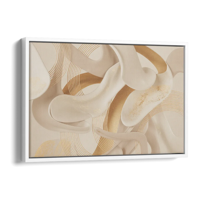 Sophisticated Fluidity Beige Abstract Side - White Canvas Wall Art
