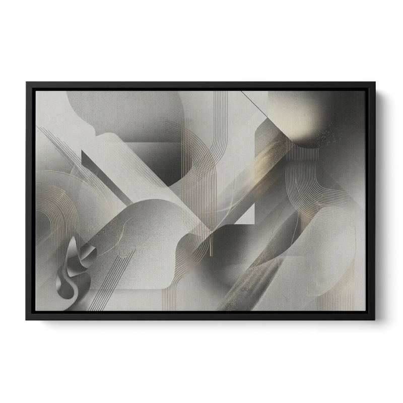 Sophisticated Fluidity Grey and White Abstract Front - Black Canvas Wall Art