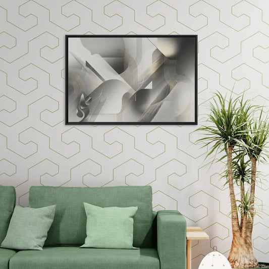 Sophisticated Fluidity Grey and White Abstract - Living Room Black Frame Canvas