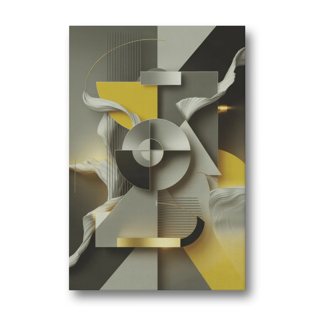 Sophisticated Geometric Fusion Yellow and Grey Abstract - Canvas Wall Art - Front
