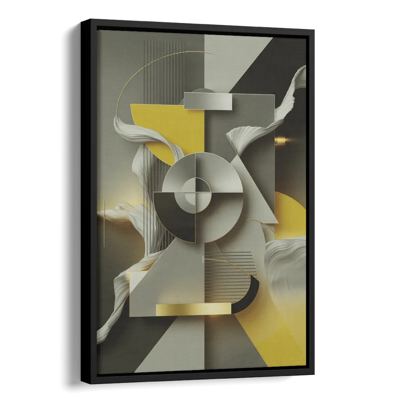 Sophisticated Geometric Fusion Yellow and Grey Abstract Side - Black Canvas Wall Art