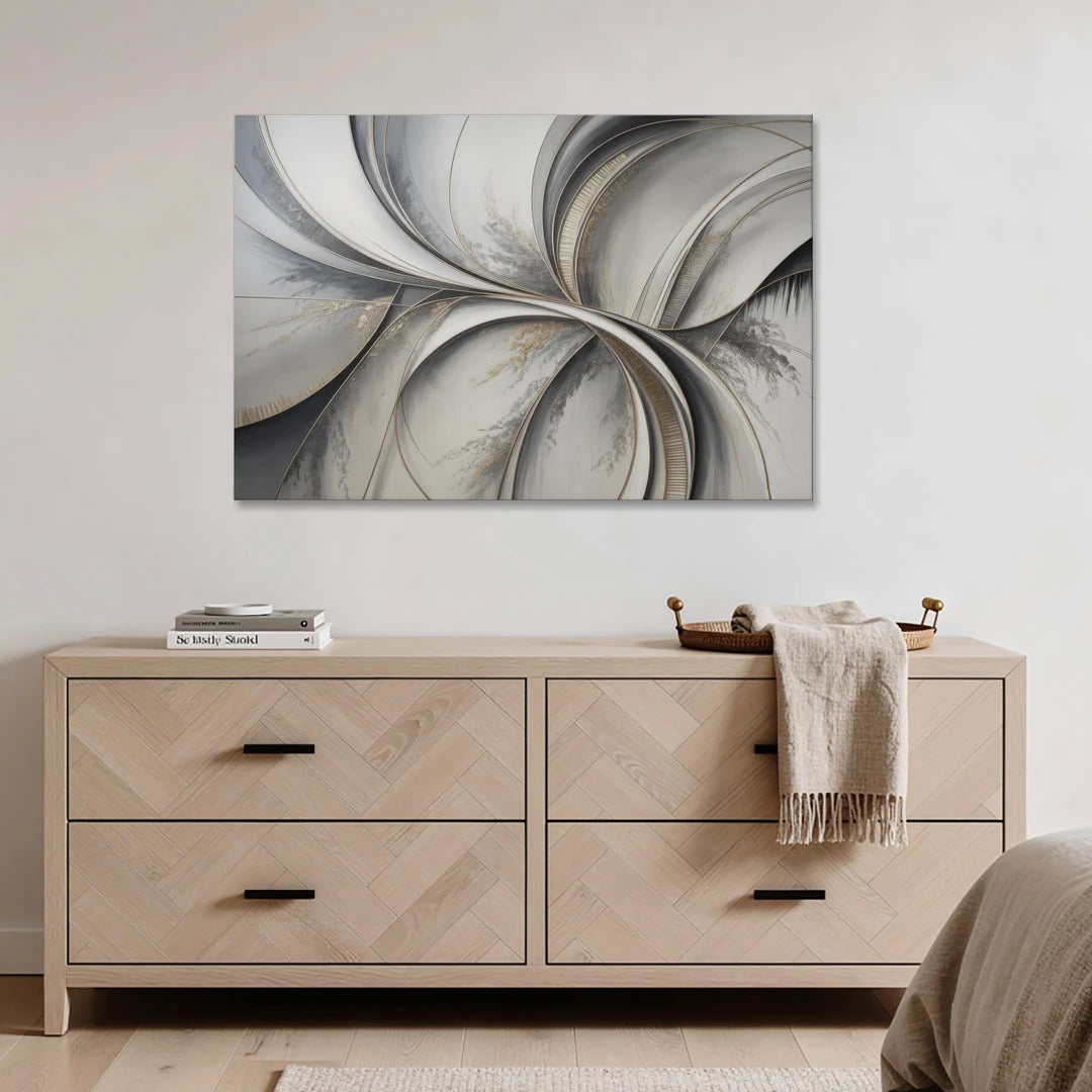 Sophisticated Harmony Grey and White Abstract - Canvas Wall Art - Coffee Table - 48x32