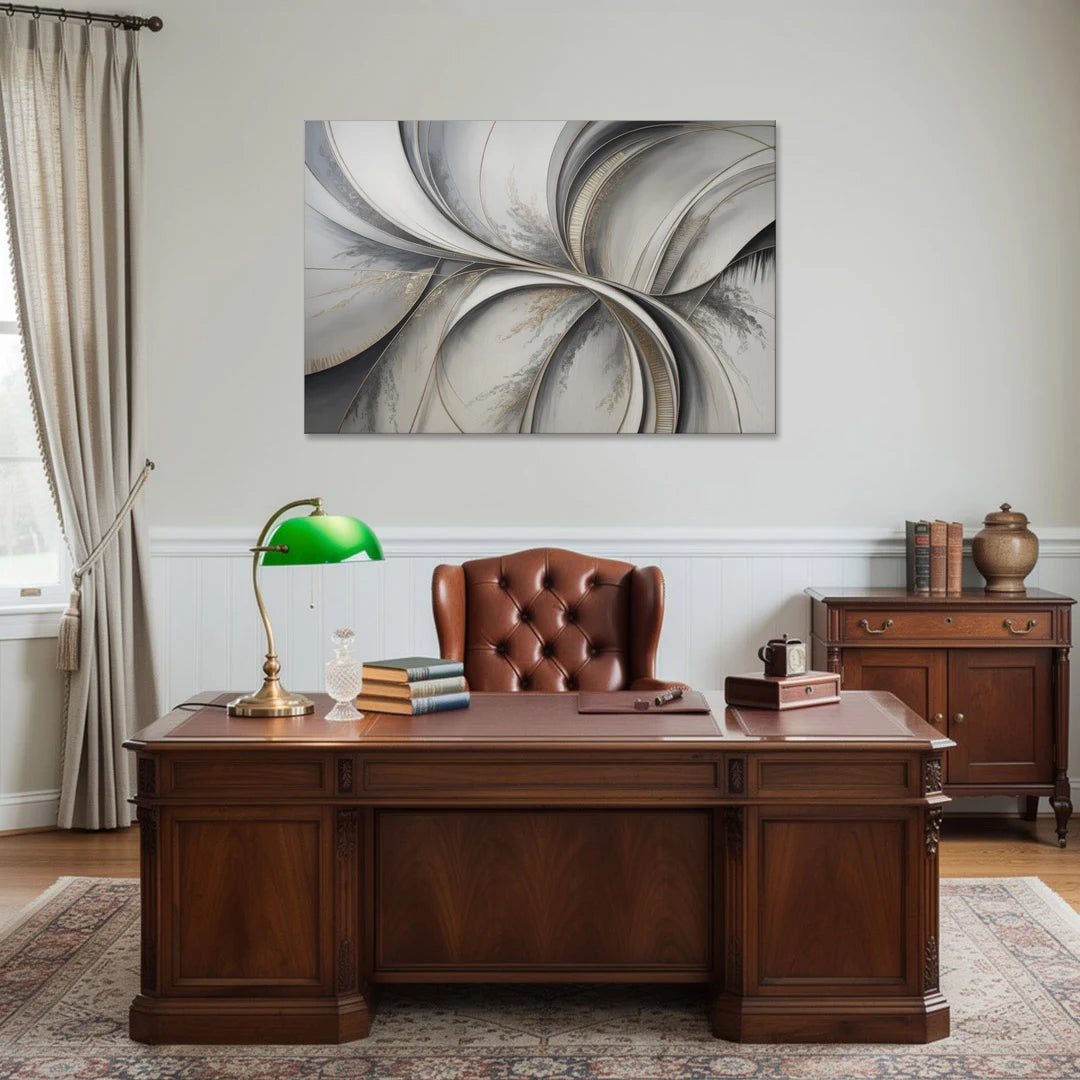 Sophisticated Harmony Grey and White Abstract - Canvas Wall Art - Office - 48x32