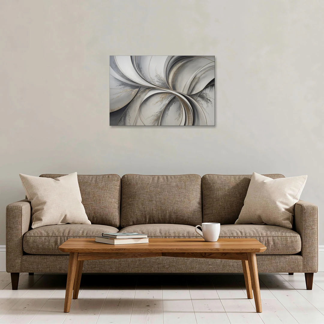 Sophisticated Harmony Grey and White Abstract - Canvas Wall Art - Sofa - 30x20