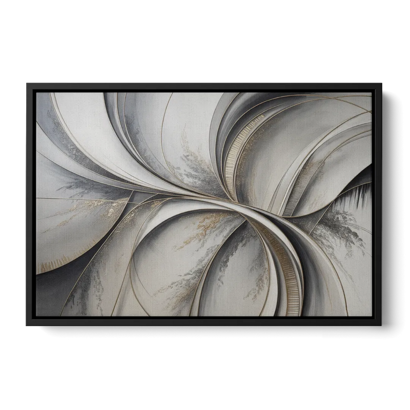 Sophisticated Harmony Grey and White Abstract Front - Black Canvas Wall Art